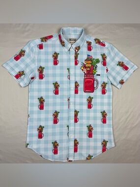 RSVLTS Mens Sunday Bloody Funday Kunuflex Button Up Shirt Sz Large AOP Plaid A2